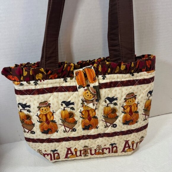 Handmade Autumn Fabric Button Closure Cotton Tote Handbag w/Eyeglass Case NEW - Picture 2 of 10